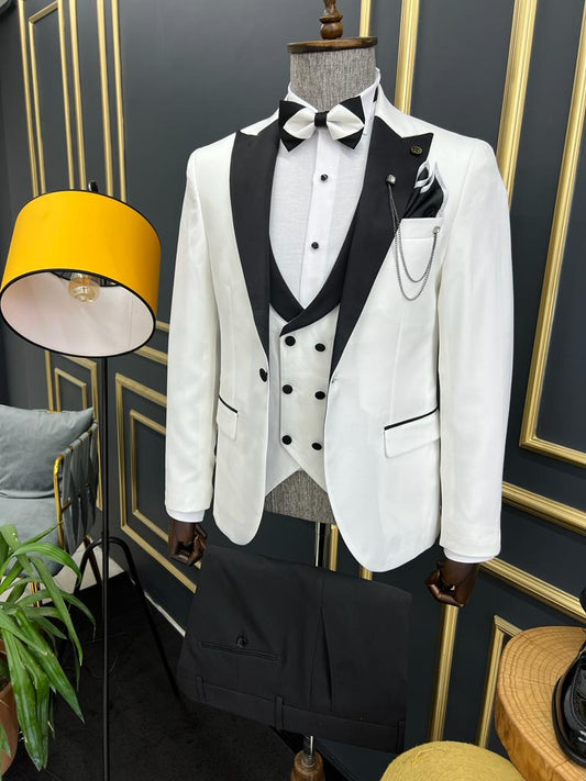 Ely White Slim Fit Peak Lapel Tuxedo