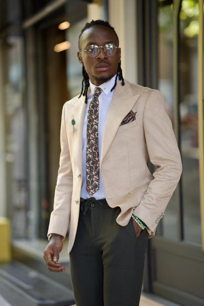 Amber Beige Slim Fit Peak Lapel Blazer: Elevate Your Wardrobe
