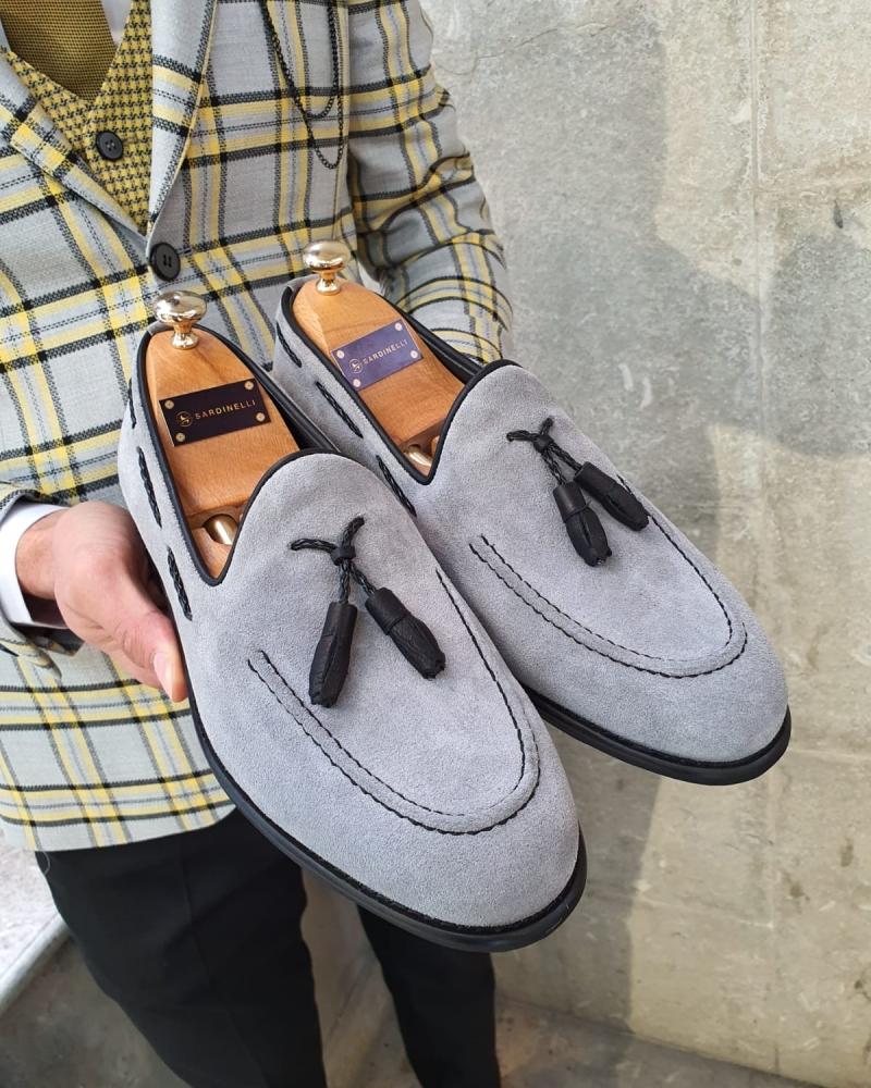 Bellingham Gray Slim Fit Suede Tassel Loafer