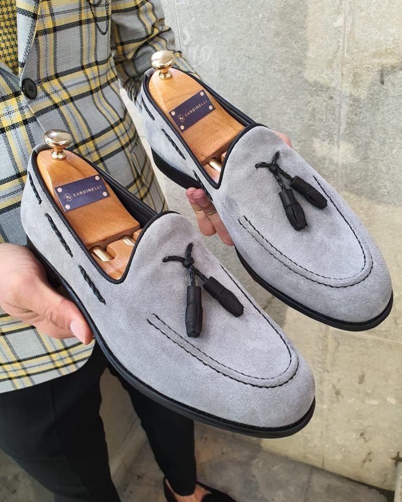 Bellingham Gray Slim Fit Suede Tassel Loafer