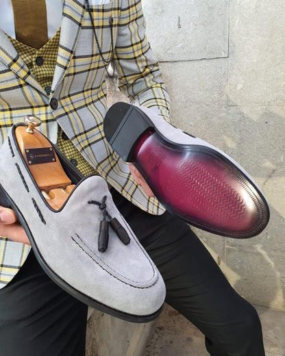 Bellingham Gray Slim Fit Suede Tassel Loafer