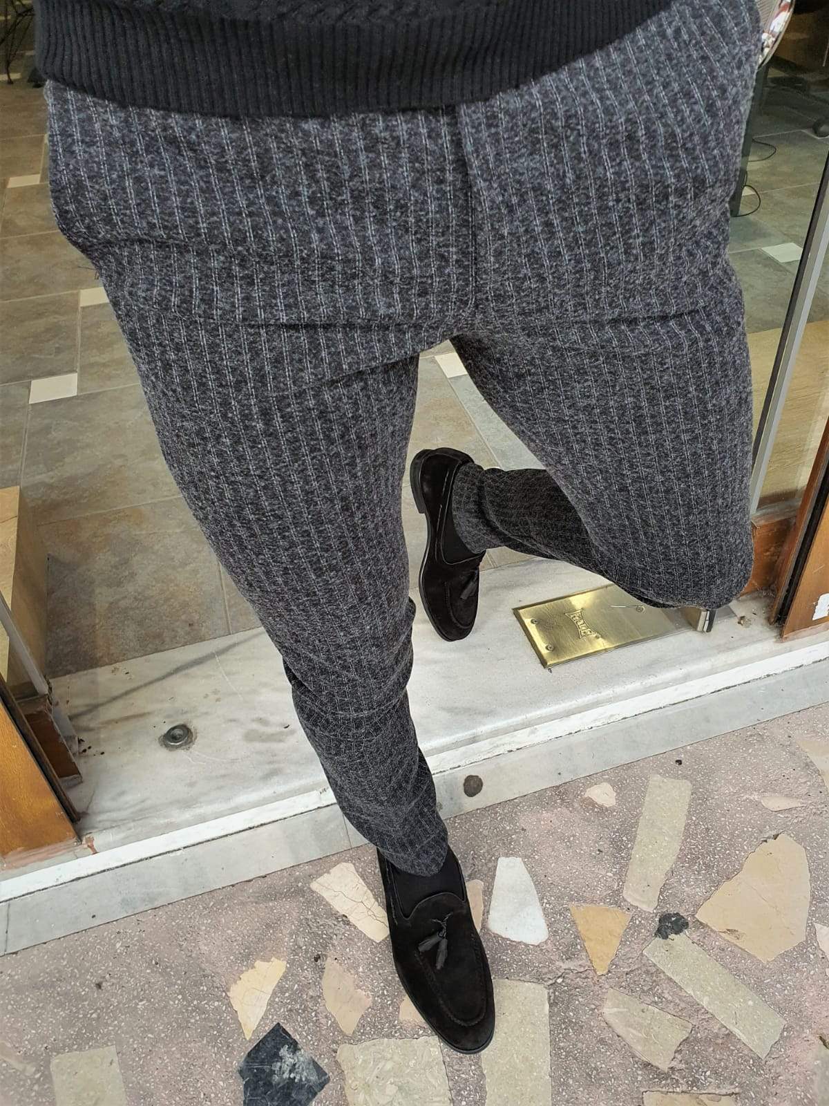 Paruri Black Slim Fit Striped Pants for Versatile Style