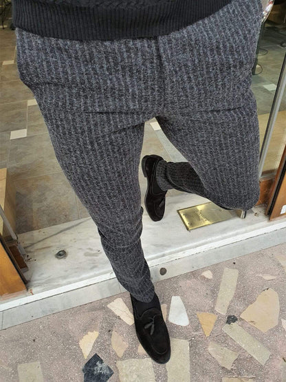 Paruri Black Slim Fit Striped Pants for Versatile Style