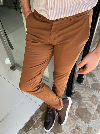 Danville Camel Slim Fit Cotton Pants - The Perfect Blend of Comfort and Style