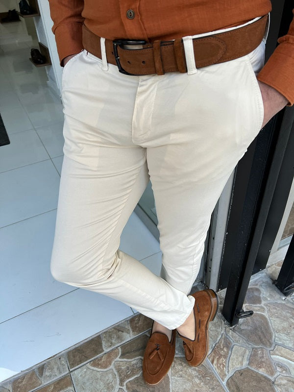 Danville Cream Slim Fit Cotton Pants for Versatile Style