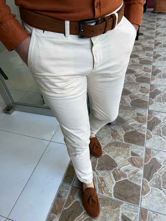 Danville Cream Slim Fit Cotton Pants for Versatile Style