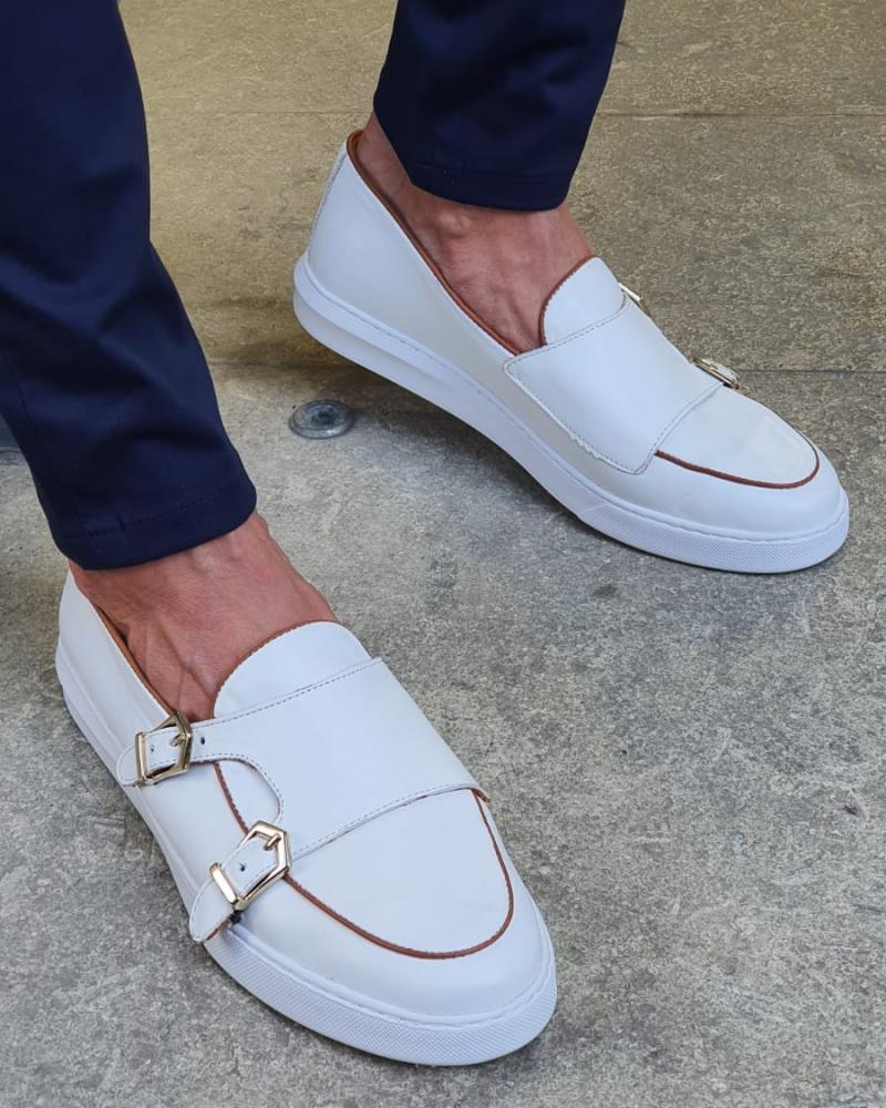 Detroit White Monk Strap Loafers - Elevate Your Style