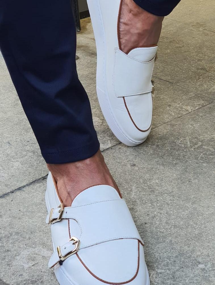 Detroit White Monk Strap Loafers - Elevate Your Style