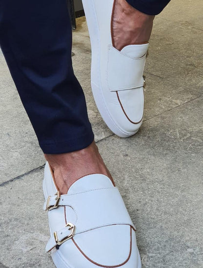 Detroit White Monk Strap Loafers - Elevate Your Style