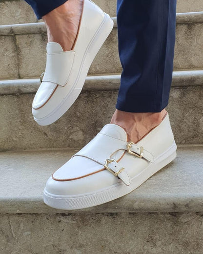 Detroit White Monk Strap Loafers - Elevate Your Style