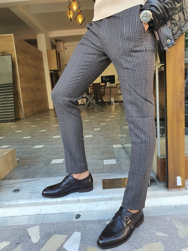 Sarpa Brown Slim Fit Plaid Pants