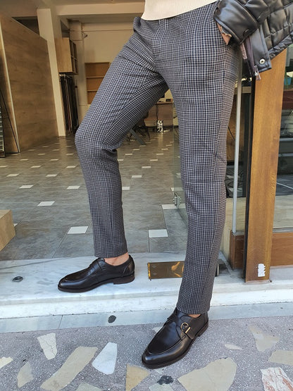 Sarpa Brown Slim Fit Plaid Pants