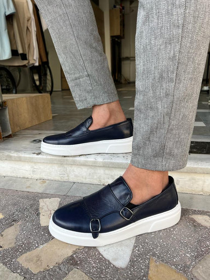Edmond Navy Blue Double Monk Strap Casual Shoes