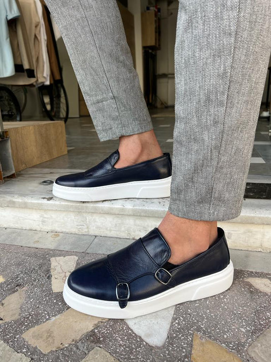 Edmond Navy Blue Double Monk Strap Casual Shoes