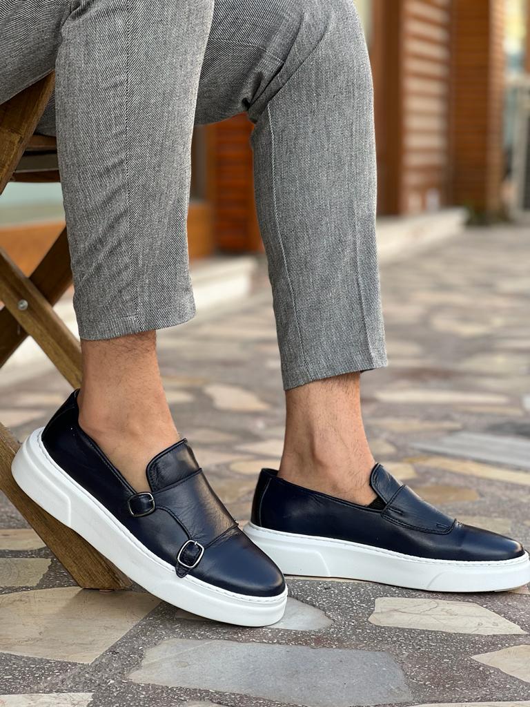 Edmond Navy Blue Double Monk Strap Casual Shoes