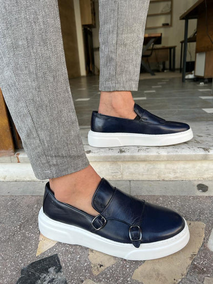 Edmond Navy Blue Double Monk Strap Casual Shoes