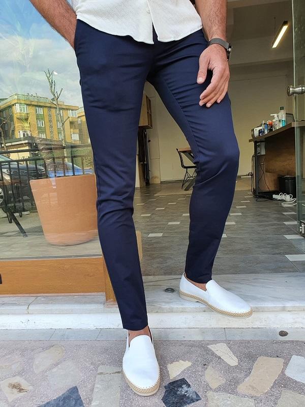 Mantova Ely Dark Blue Slim Fit Cotton Pants