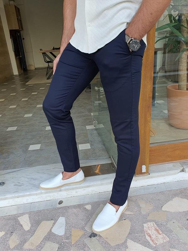 Mantova Ely Dark Blue Slim Fit Cotton Pants