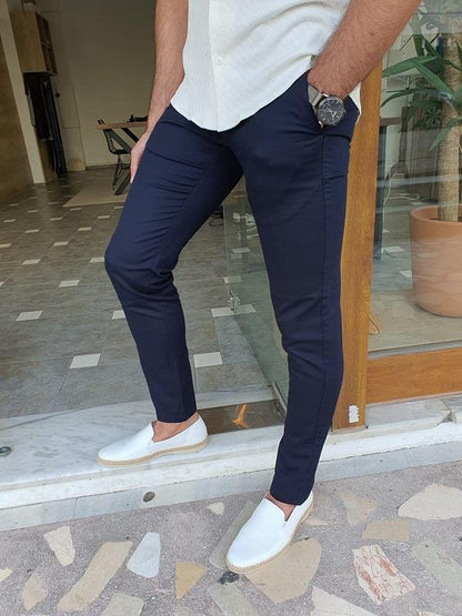 Mantova Ely Dark Blue Slim Fit Cotton Pants