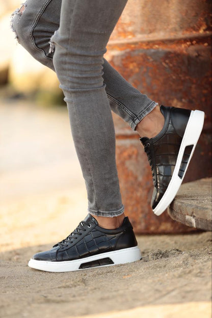 Empire Black Crocodile Pattern Sneakers - Elegance Meets Comfort
