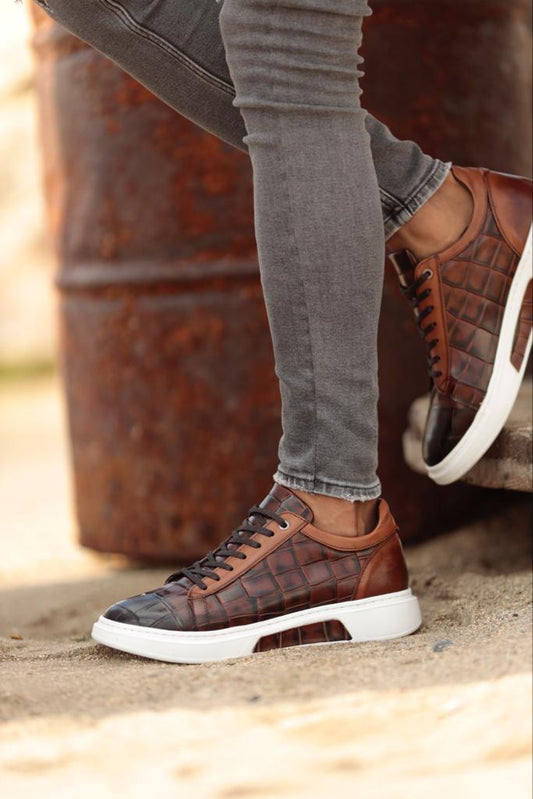 Empire Brown Crocodile Pattern Sneakers