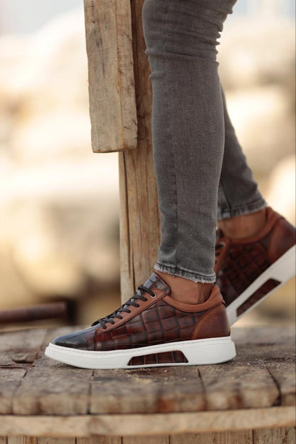 Empire Brown Crocodile Pattern Sneakers