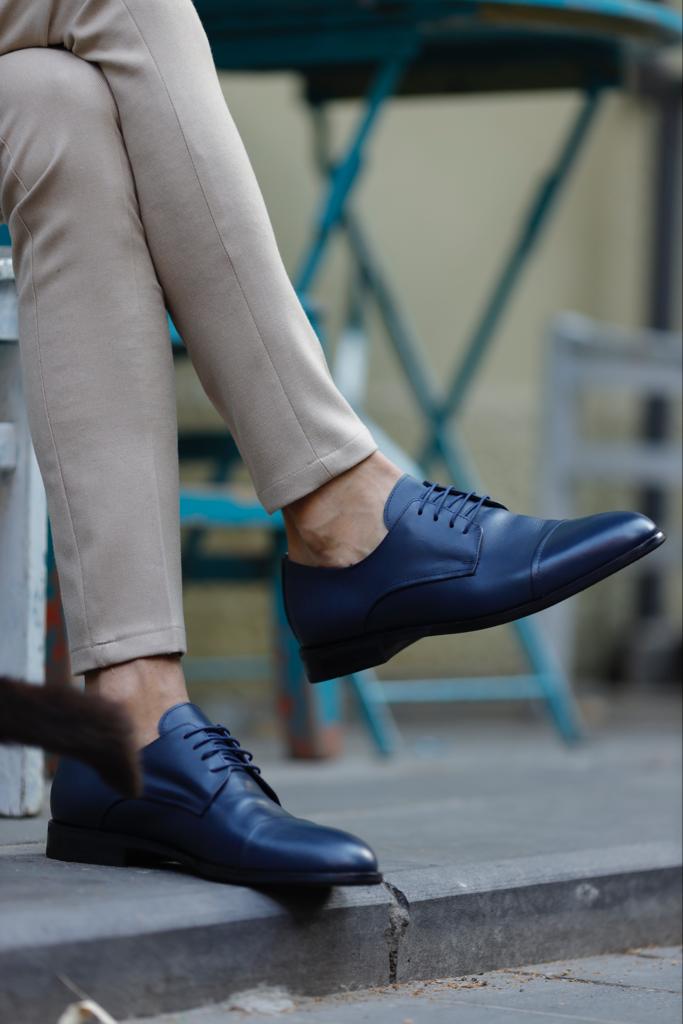 Empire Navy Blue Cap Toe Laced Derby Shoes
