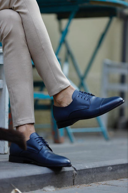 Empire Navy Blue Cap Toe Laced Derby Shoes