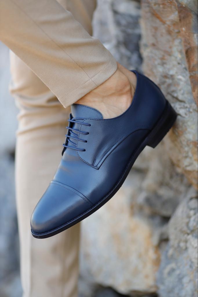 Empire Navy Blue Cap Toe Laced Derby Shoes