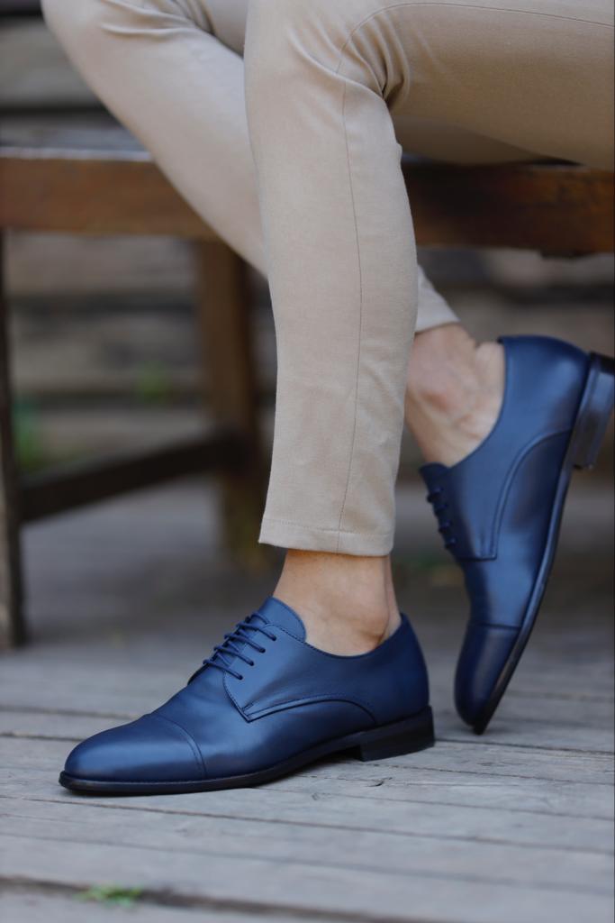 Empire Navy Blue Cap Toe Laced Derby Shoes