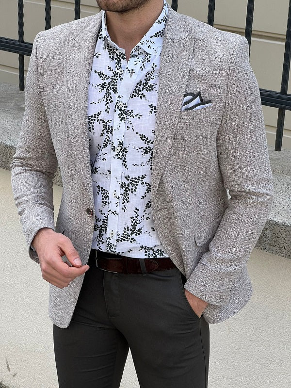 Hazel Beige Slim Fit Peak Lapel Blazer - Elevate Your Style Game