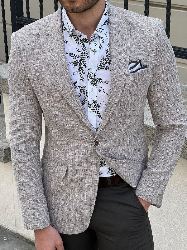 Hazel Beige Slim Fit Peak Lapel Blazer - Elevate Your Style Game