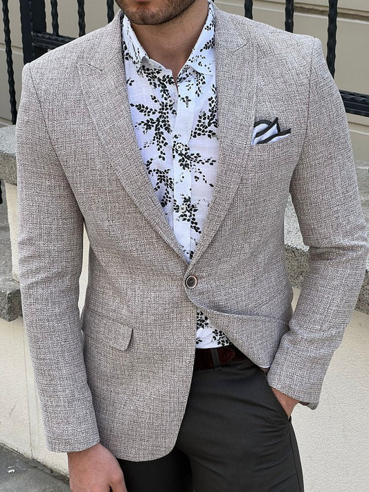 Hazel Beige Slim Fit Peak Lapel Blazer - Elevate Your Style Game
