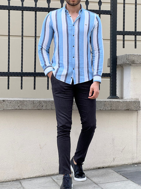 Brabion Tampa Blue Slim Fit Striped Casual Shirt