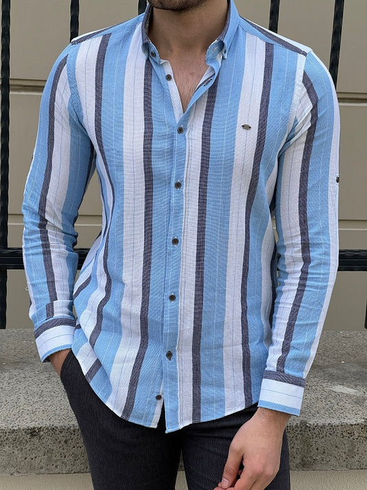 Brabion Tampa Blue Slim Fit Striped Casual Shirt