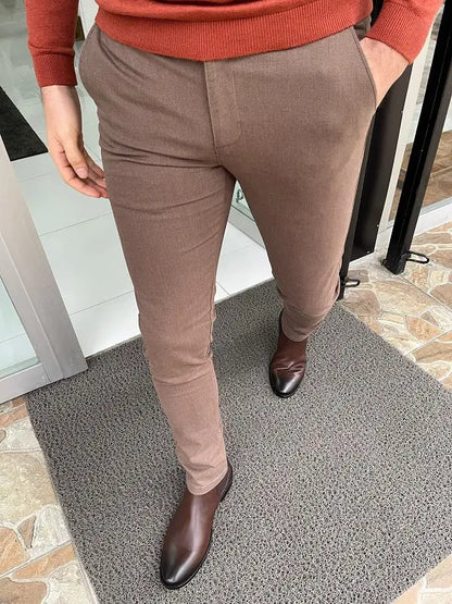 Hazel Brown Slim Fit Cotton Lycra Pants - BRABION