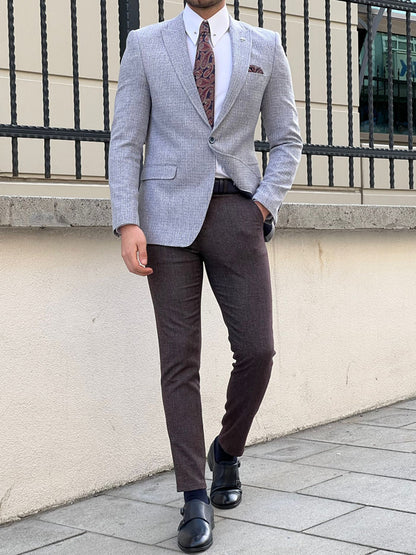 Hazel Gray Purple Slim Fit Peak Lapel Blazer for Modern Men