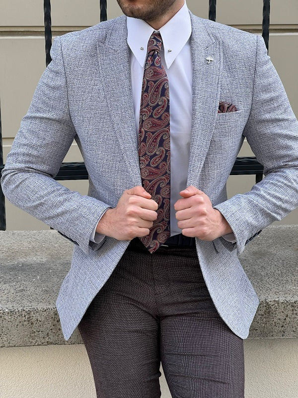 Hazel Gray Purple Slim Fit Peak Lapel Blazer for Modern Men