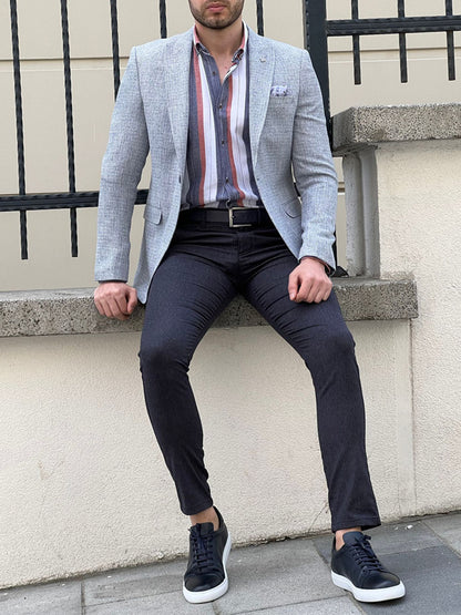 Hazel Gray Slim Fit Peak Lapel Blazer - Versatile Tailored Jacket for Every Occasion