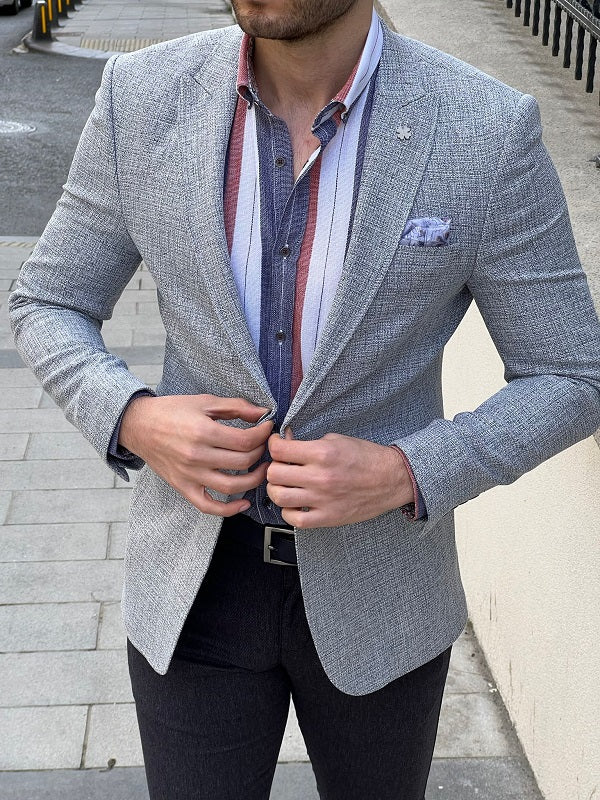 Hazel Gray Slim Fit Peak Lapel Blazer - Versatile Tailored Jacket for Every Occasion