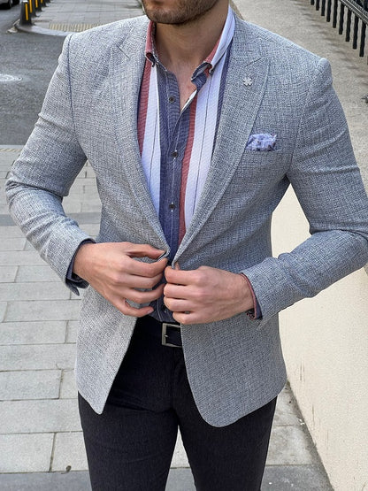 Hazel Gray Slim Fit Peak Lapel Blazer - Versatile Tailored Jacket for Every Occasion