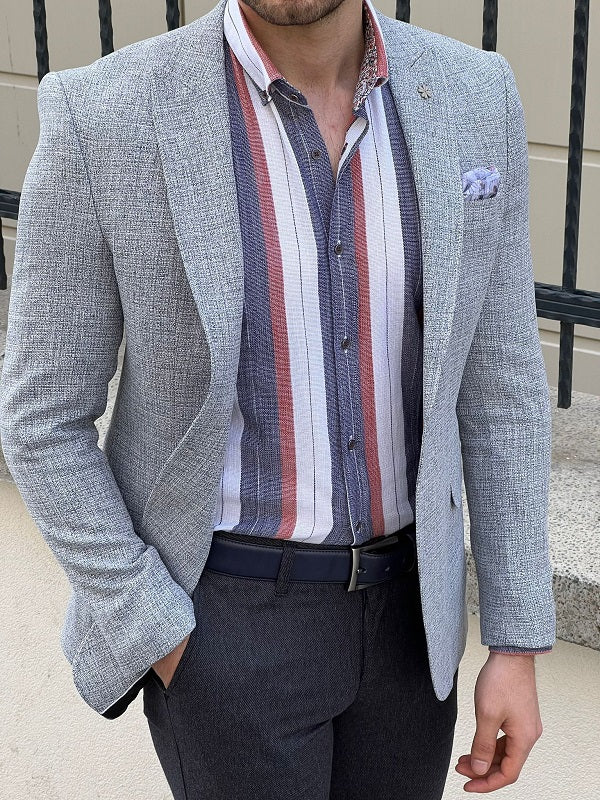 Hazel Gray Slim Fit Peak Lapel Blazer - Versatile Tailored Jacket for Every Occasion