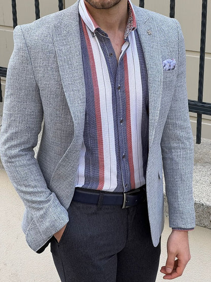 Hazel Gray Slim Fit Peak Lapel Blazer - Versatile Tailored Jacket for Every Occasion