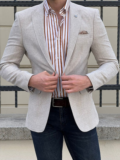 Hazel Beige Slim Fit Peak Lapel Blazer for Every Occasion