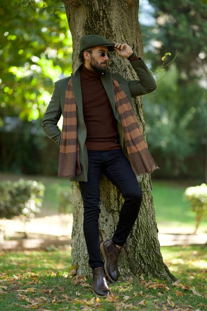 Caesar Slim Fit Double Breasted Khaki Wool Cachet Coat - Timeless Elegance