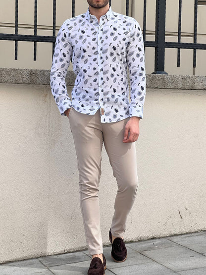 Brabion Tampa White Slim Fit Tropical Cotton Shirt