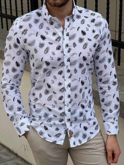 Brabion Tampa White Slim Fit Tropical Cotton Shirt