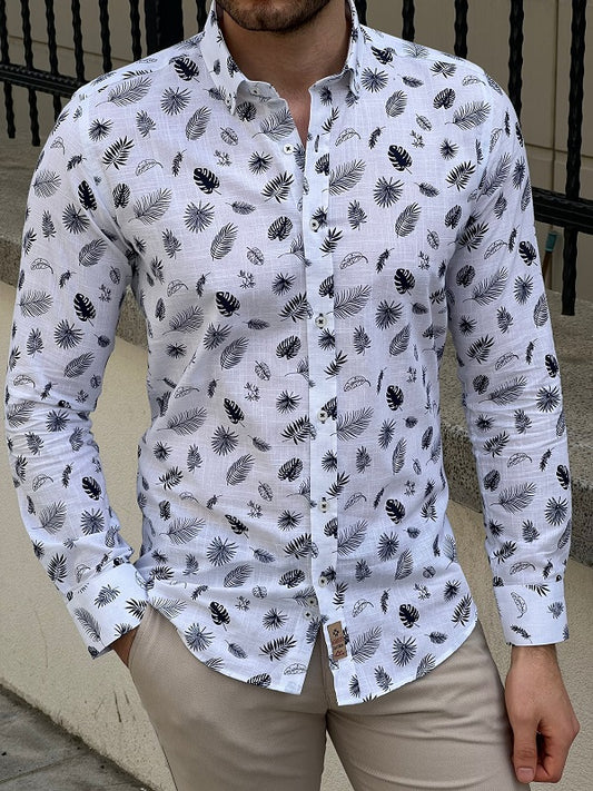 Brabion Tampa White Slim Fit Tropical Cotton Shirt