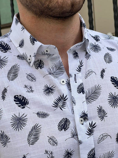 Brabion Tampa White Slim Fit Tropical Cotton Shirt