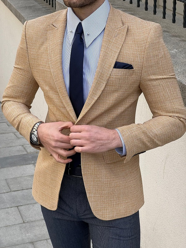 Hazel Yellow Slim Fit Peak Lapel Blazer